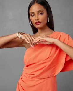 All-Nighter One Shoulder Drape Mini Dress - Orange 12 All-Nighter One Shoulder Drape Mini Dress - Orange -clothes Sales AllNighterOneShoulderDrapeMiniDress Rust3943