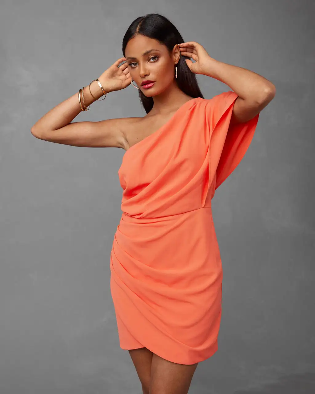 All-Nighter One Shoulder Drape Mini Dress - Orange 5 All-Nighter One Shoulder Drape Mini Dress - Orange - Image 5