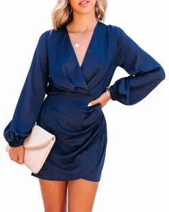 Always A Lady Satin Drape Mini Dress - Navy - FINAL SALE -clothes Sales AlwaysALadySatinDrapeMiniDressNavy65