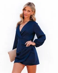 Always A Lady Satin Drape Mini Dress - Navy - FINAL SALE -clothes Sales AlwaysALadySatinDrapeMiniDressNavy96