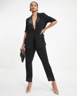 ACOA-001 Always A Party Sequin Contrast Pocketed Pants - Black - FINAL SALE -clothes Sales Always A Party Sequin Contrast Blazer Black 0451