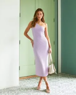 Ambition Textured One Shoulder Midi Dress - Lavender - SALE
