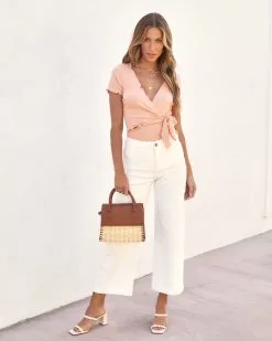 BLUE-001 Andrea Ribbed Lettuce Hem Bodysuit - Peach - SALE -clothes Sales AndreaRibbedLettuceHemBodysuit Peach12