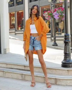 BAGA-001 Ania Cotton Blend Pocketed Button Down Top - Orange - SALE -clothes Sales AniaCottonBlendPocketedButtonDownTopOrange14