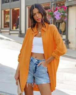 BAGA-001 Ania Cotton Blend Pocketed Button Down Top - Orange - SALE