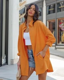 BAGA-001 Ania Cotton Blend Pocketed Button Down Top - Orange - SALE -clothes Sales AniaCottonBlendPocketedButtonDownTopOrange85