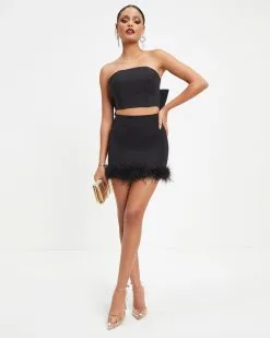 FORE-001 As If Feather Trim Mini Skirt - Black - FINAL SALE 11 FORE-001 As If Feather Trim Mini Skirt - Black - FINAL SALE -clothes Sales As If Feather Trim Mini Skirt Black 0342