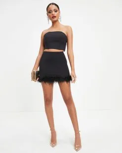 FORE-001 As If Feather Trim Mini Skirt - Black - FINAL SALE 8 FORE-001 As If Feather Trim Mini Skirt - Black - FINAL SALE -clothes Sales As If Feather Trim Mini Skirt Black 0349