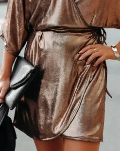 ON T-001 Ashes Metallic Wrap Mini Dress - Gold - FINAL SALE 12 ON T-001 Ashes Metallic Wrap Mini Dress - Gold - FINAL SALE -clothes Sales AshesMetallicWrapMiniDressGold85