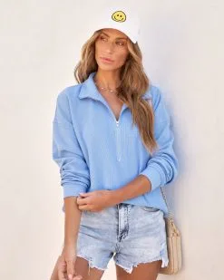 Ashton Half Zip Pocketed Waffle Knit Sweatshirt - Blue - SALE -clothes Sales AshtonHalfZipPocketedWaffleKnitSweatshirt Blue67