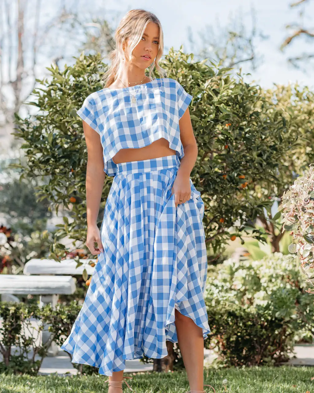 MABL-001 Athina Cotton Blend Pocketed Midi Skirt - Blue - LAST CHANCE 3 MABL-001 Athina Cotton Blend Pocketed Midi Skirt - Blue - LAST CHANCE - Image 3