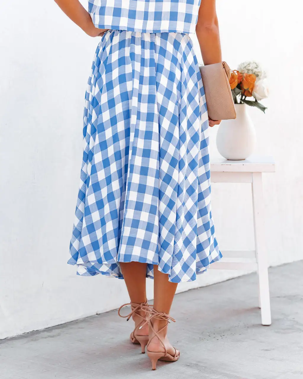 MABL-001 Athina Cotton Blend Pocketed Midi Skirt - Blue - LAST CHANCE 2 MABL-001 Athina Cotton Blend Pocketed Midi Skirt - Blue - LAST CHANCE - Image 2