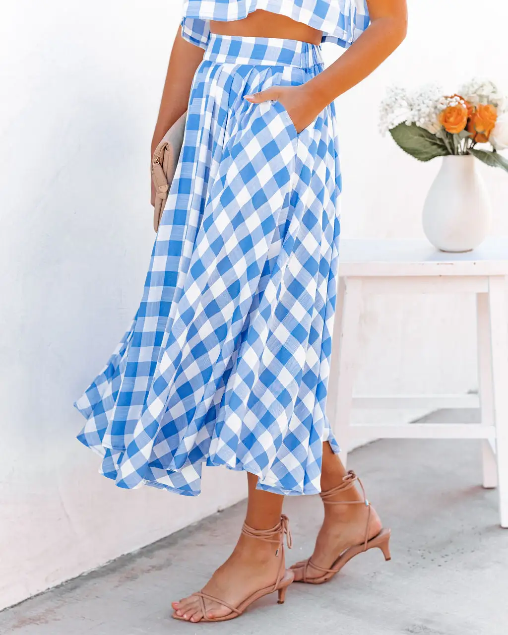 MABL-001 Athina Cotton Blend Pocketed Midi Skirt - Blue - LAST CHANCE 7 MABL-001 Athina Cotton Blend Pocketed Midi Skirt - Blue - LAST CHANCE - Image 7