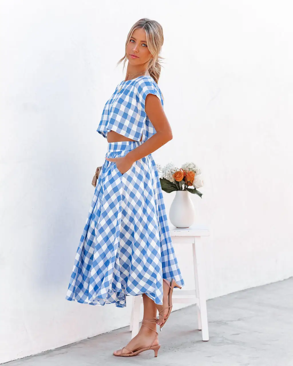 MABL-001 Athina Cotton Blend Pocketed Midi Skirt - Blue - LAST CHANCE 6 MABL-001 Athina Cotton Blend Pocketed Midi Skirt - Blue - LAST CHANCE - Image 6