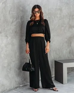 AAKA-001 Attention Please Pocketed Wide Leg Pants - Black - FINAL SALE