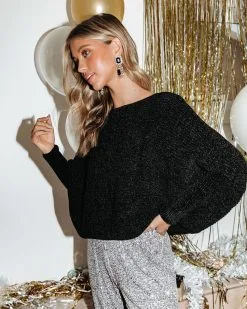 HYFV-001 Austin Chenille Dolman Sleeve Pullover Sweater - Black - FINAL SALE