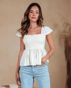 Aviva Cotton Linen Blend Smocked Top - Cream - SALE -clothes Sales Avivacottonlinenblendsmockedtopcream2354