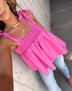 Kelis Smocked Shoulder Tie Babydoll Top - Pink -clothes Sales BCEB99DD 1084 48D8 8B91 FA225E5D4948