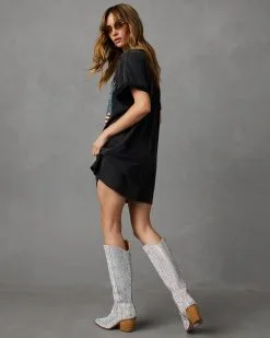 Born To Be Free Cotton T-Shirt Dress -clothes Sales BD5302 BLACK 11670