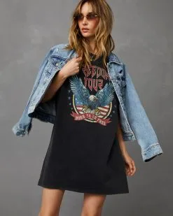 Born To Be Free Cotton T-Shirt Dress -clothes Sales BD5302 BLACK 11725