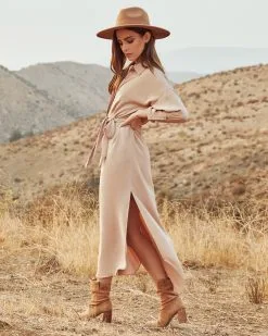 Betsy Button Down Midi Dress - Nude - FINAL SALE -clothes Sales BETSYBUTTONDOWNMIDIDRESS NUDE 2473