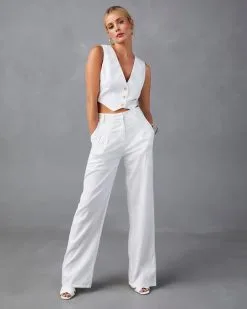 INTO-001 Right On Cue Pocketed Wide Leg Pants - White