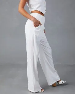 INTO-001 Right On Cue Pocketed Wide Leg Pants - White -clothes Sales BW20796 WHITE TW20326 WHITE 4629