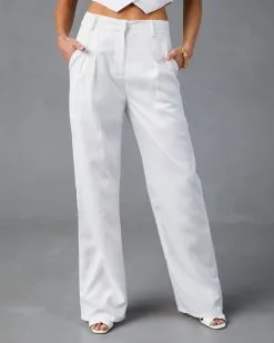 INTO-001 Right On Cue Pocketed Wide Leg Pants - White -clothes Sales BW20796 WHITE TW20326 WHITE 4634