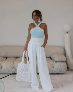 BLUE-001 Vida Ribbed Halter Bodysuit - Light Blue -clothes Sales BabyBlueBodysuit 1