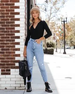 ACOA-001 Back To Comfort Knit Henley Bodysuit - Black - FINAL SALE 9 ACOA-001 Back To Comfort Knit Henley Bodysuit - Black - FINAL SALE -clothes Sales Backtocomfortknithenleybodysuitblack8