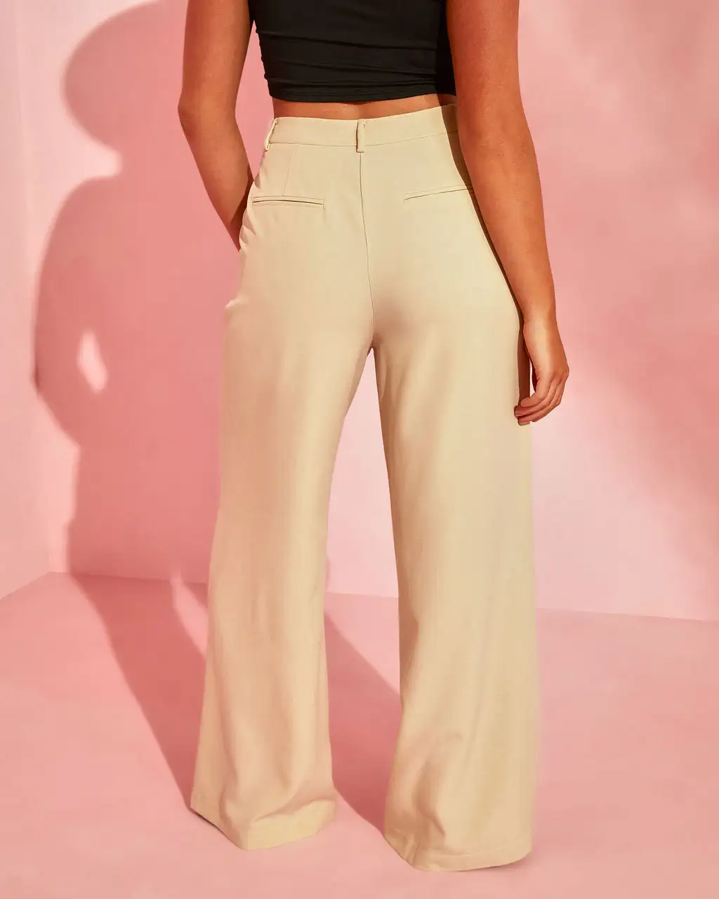EMOR-001 Cienega High Waisted Pocketed Wide Leg Pants - Beige 2 EMOR-001 Cienega High Waisted Pocketed Wide Leg Pants - Beige - Image 2