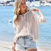Beach Daze Crochet Knit Hooded Pullover - Beige - LAST CHANCE