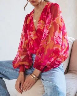 SALT-001 Penelope Printed Balloon Sleeve Bodysuit - SALE