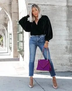 SALT-001 Bevie Velvet Long Sleeve Bodysuit - Black - FINAL SALE