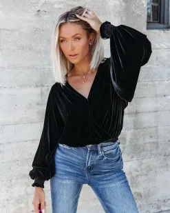 SALT-001 Bevie Velvet Long Sleeve Bodysuit - Black - FINAL SALE -clothes Sales BevieLongSleeveVelvetBodysuitBlack68