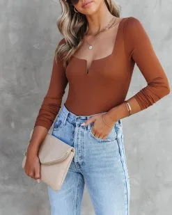 TCEC-001 Billie Ribbed Long Sleeve Bodysuit - Camel - FINAL SALE -clothes Sales BillieRibbedLongSleeveBodysuitCamel47
