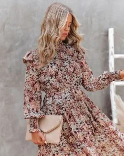 Black Cherry Floral Metallic Smocked Midi Dress - FINAL SALE -clothes Sales Blackcherryfloralmetallicsmockedmididress 10