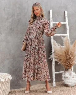 Black Cherry Floral Metallic Smocked Midi Dress - FINAL SALE -clothes Sales Blackcherryfloralmetallicsmockedmididress 2