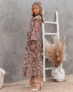 Black Cherry Floral Metallic Smocked Midi Dress - FINAL SALE -clothes Sales Blackcherryfloralmetallicsmockedmididress 4