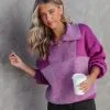 Blakely Fleece Half Zip Pullover Sweater - Orchid - FINAL SALE