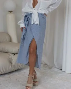 MIOU-001 Amelie Gingham Side Tie Midi Skirt - Blue 8 MIOU-001 Amelie Gingham Side Tie Midi Skirt - Blue -clothes Sales BlueGinghamWrapSkirt 3