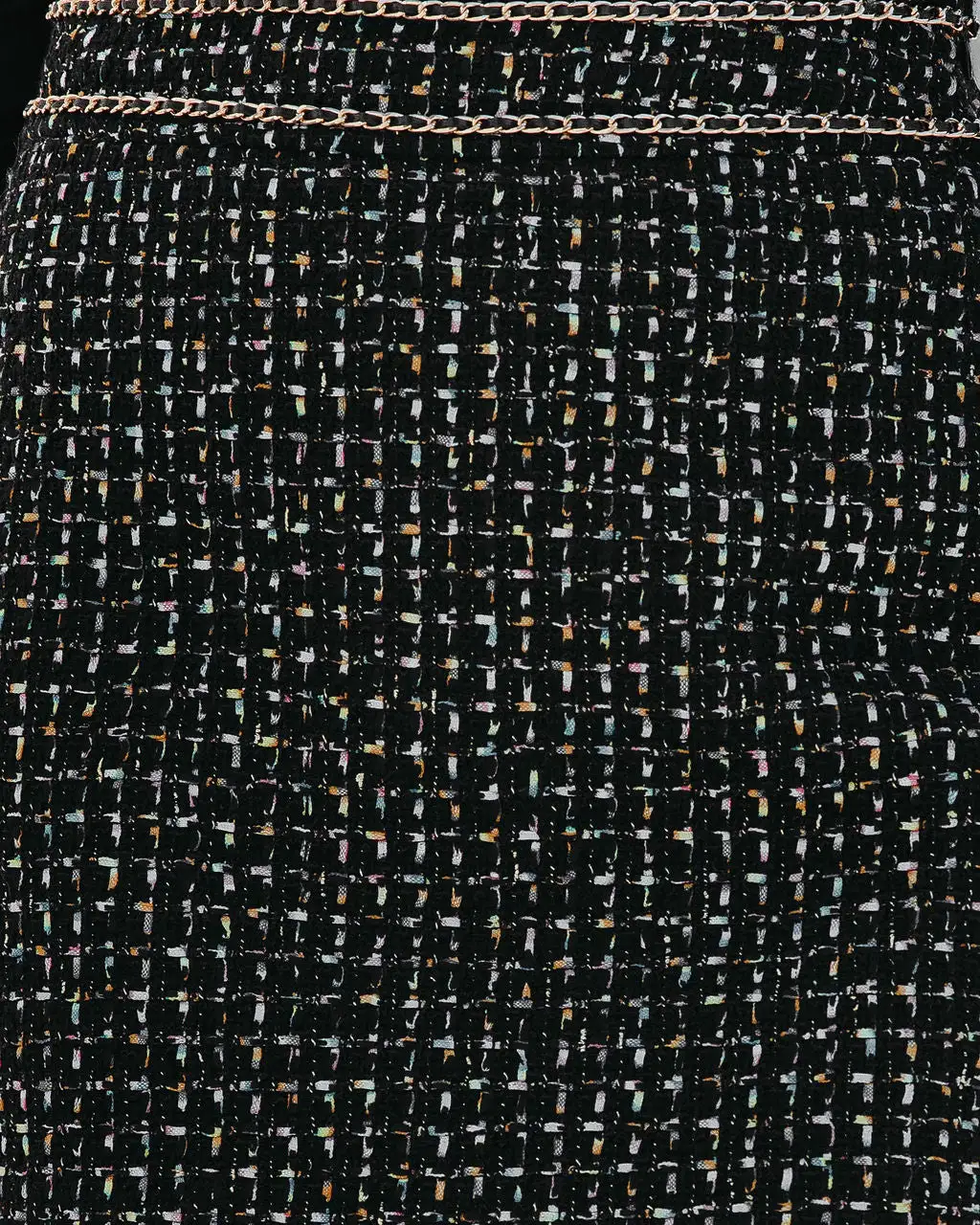 ENDL-001 Boldly Elegant Tweed Chain Mini Skirt - Black - FINAL SALE 2 ENDL-001 Boldly Elegant Tweed Chain Mini Skirt - Black - FINAL SALE - Image 2