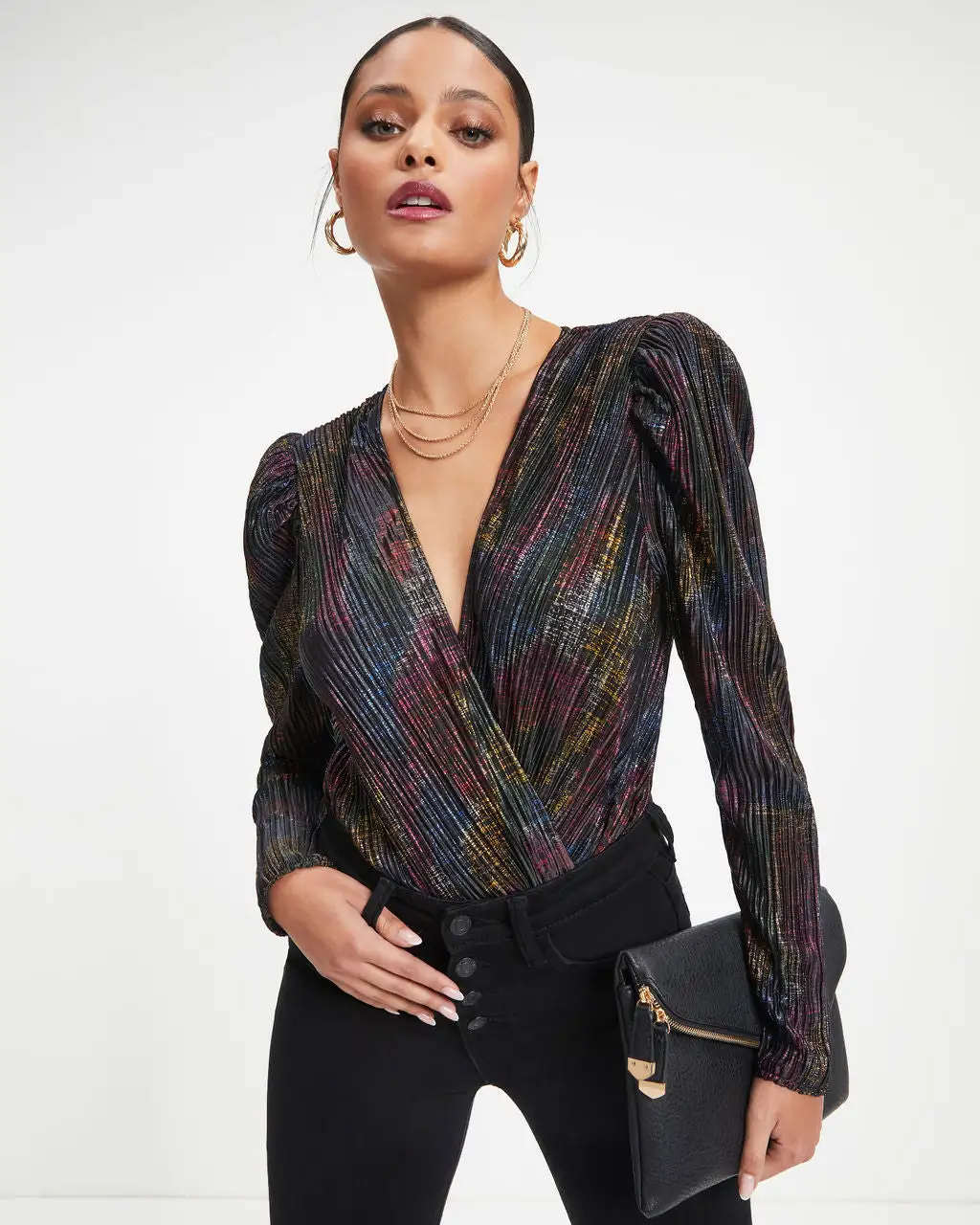 SALT-001 Brandee Metallic Plisse Bodysuit - FINAL SALE 1 SALT-001 Brandee Metallic Plisse Bodysuit - FINAL SALE