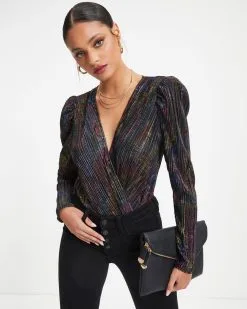 SALT-001 Brandee Metallic Plisse Bodysuit - FINAL SALE 13 SALT-001 Brandee Metallic Plisse Bodysuit - FINAL SALE -clothes Sales Brandee Betallic Plisse BodySuit 1173