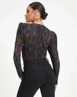 SALT-001 Brandee Metallic Plisse Bodysuit - FINAL SALE 10 SALT-001 Brandee Metallic Plisse Bodysuit - FINAL SALE -clothes Sales Brandee Betallic Plisse BodySuit 1214