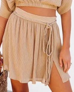 ACOA-001 Breeze On By Crinkle Mini Skirt - Latte - SALE