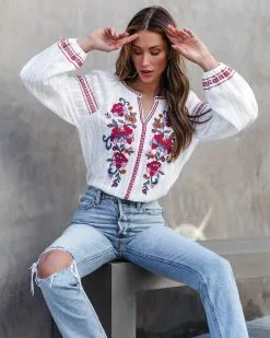 Brienne Floral Embroidered Cotton Top - SALE 13 Brienne Floral Embroidered Cotton Top - SALE -clothes Sales BrienneFloralEmbroideredCottonTop29