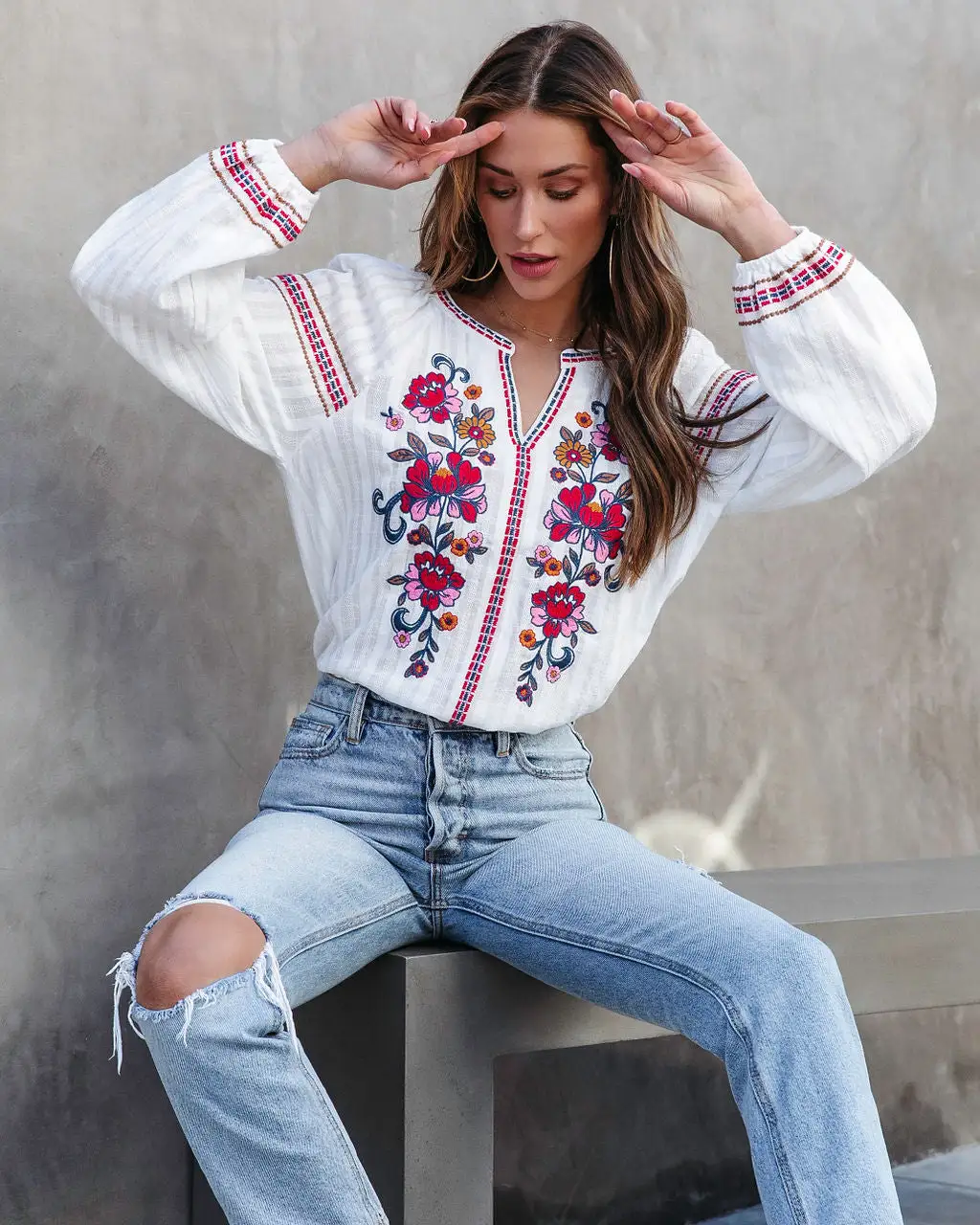 Brienne Floral Embroidered Cotton Top - SALE 7 Brienne Floral Embroidered Cotton Top - SALE - Image 7