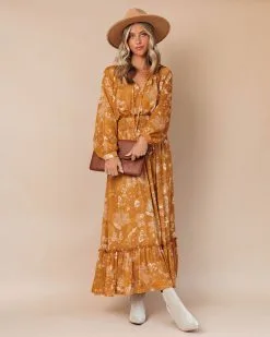 DRES-001 Brooklyn Floral Slit Maxi Dress - Marigold - FINAL SALE 10 DRES-001 Brooklyn Floral Slit Maxi Dress - Marigold - FINAL SALE -clothes Sales BrooklynFloralSlitMaxiDress Marigold 4