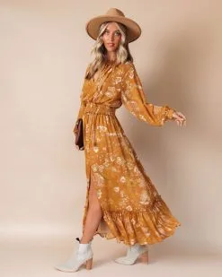 DRES-001 Brooklyn Floral Slit Maxi Dress - Marigold - FINAL SALE 11 DRES-001 Brooklyn Floral Slit Maxi Dress - Marigold - FINAL SALE -clothes Sales BrooklynFloralSlitMaxiDress Marigold 5
